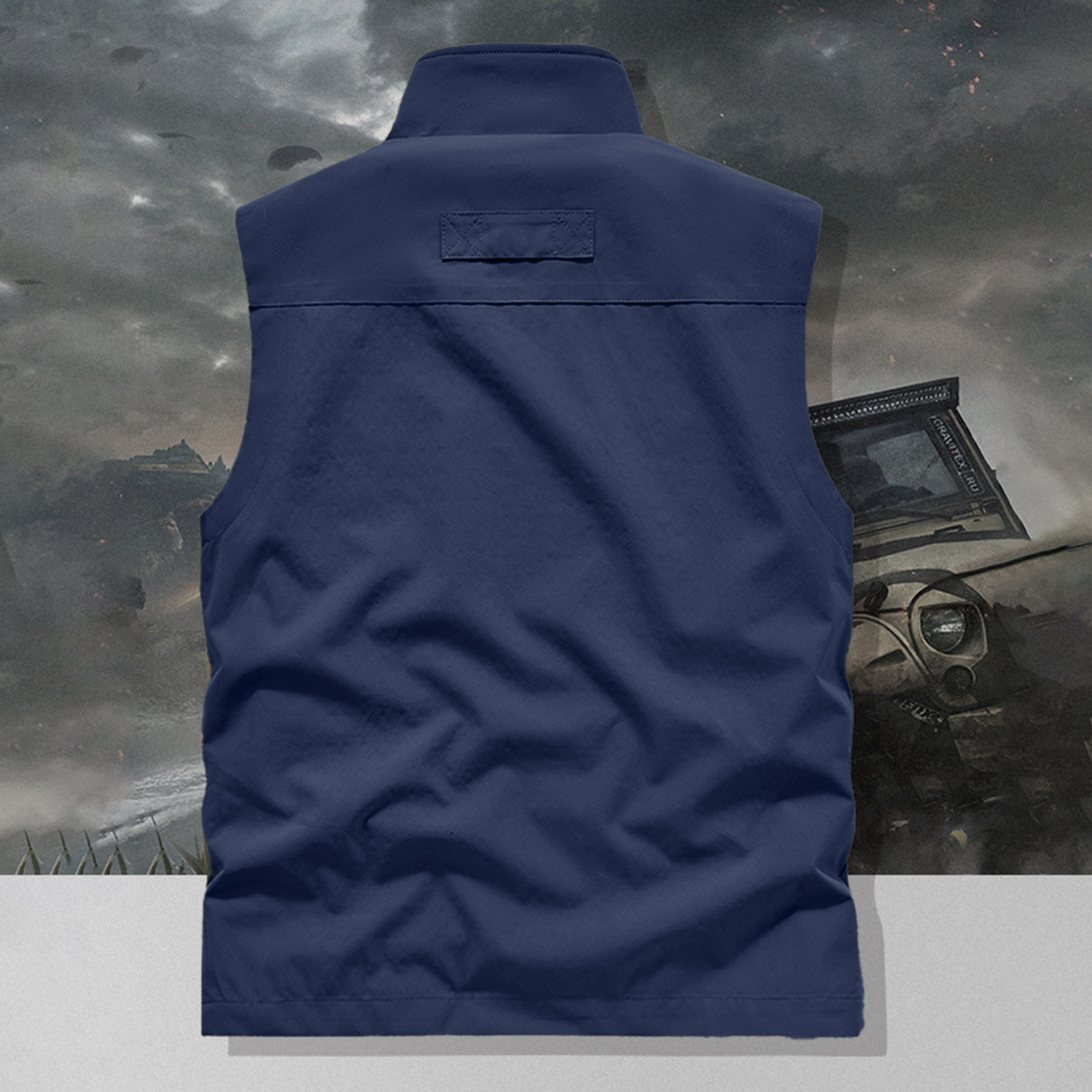 thumbnail image 4 of Chaleco sin mangas de imitación de cuero para hombre, chaqueta de club de motociclistas: cremallera frontal, múltiples bolsillos, para montar en moto/ropa urbana (M-XXXXXXL), 4 of 5